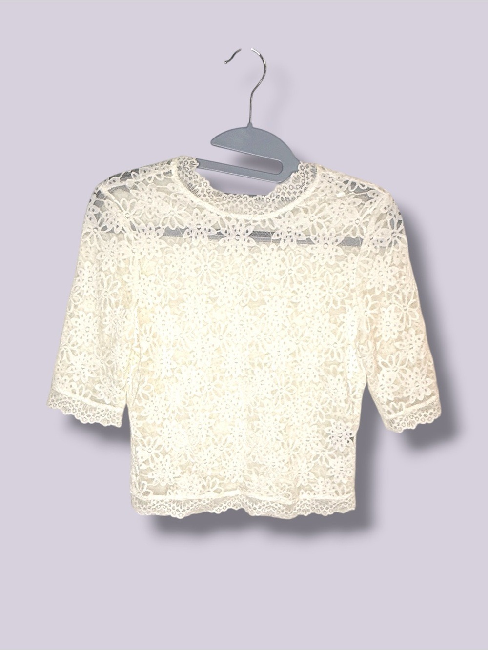 SHEIN Frenchy White Floral Lace Short Sleeve Top XS 2